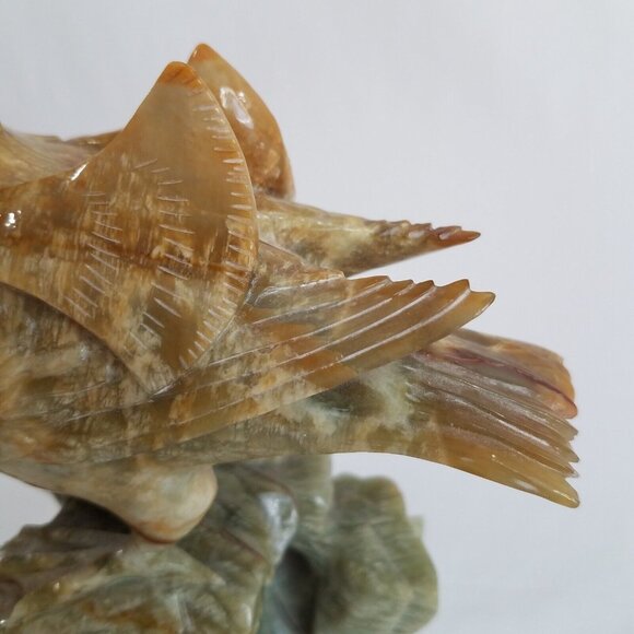 Hand Carved Song Birds 8" Hardstone Green to Golden Brown Audubon Chinese ? - Picture 9 of 16